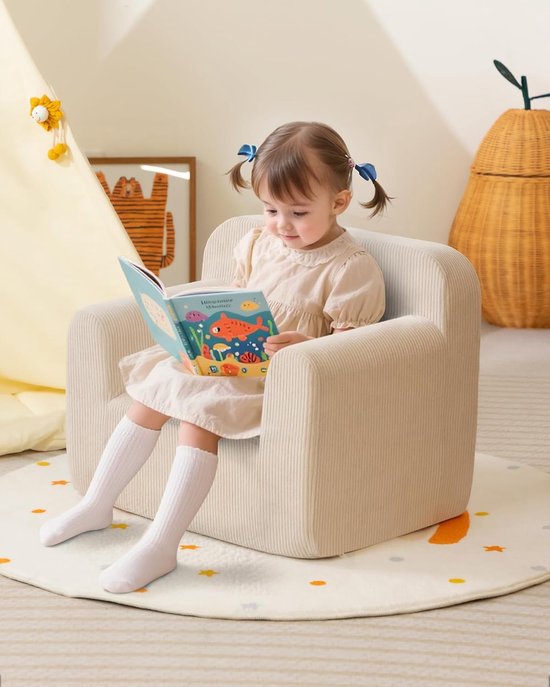 Zachte Kinderstoel voor Peuters - Corduroy Design - Beige Leescouch van Merkloos — afbeelding 5