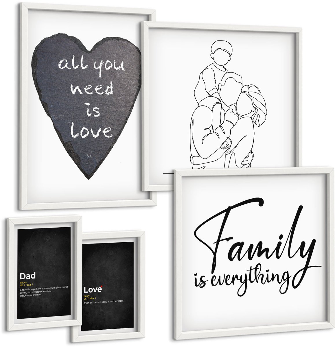 Tulup 4-Delige Schilderij Set - Familiewaarden van liefde en verbondenheid in een moderne stijl - 50 x 50 cm, 20 x 30 cm en 40 x 60 cm - Wanddecoratie - Woonkamer Decoratie - Muurdecoratie