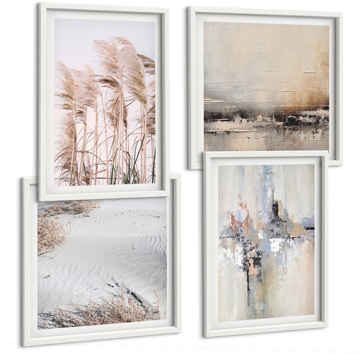 Tulup 4-Delige Schilderij Set - Abstracte patronen van natuurlijke vegetatie in ingetogen kleuren. - 40x40 en 40x60 - Stijlvolle Wanddecoratie - Interieur - Muurdecoratie