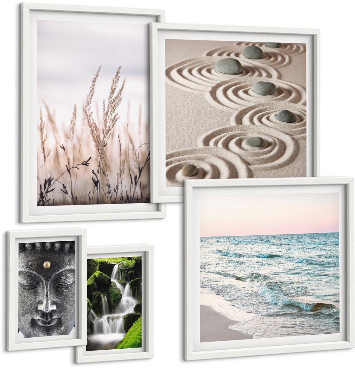 Tulup 4-Delige Schilderij Set - Rustgevende natuur, kalmte van het water en harmonie van Zen. - 50 x 50 cm, 20 x 30 cm en 40 x 60 cm - Muurdecoratie - Wanddecoratie - Hal - Decoratieve Schilderijen