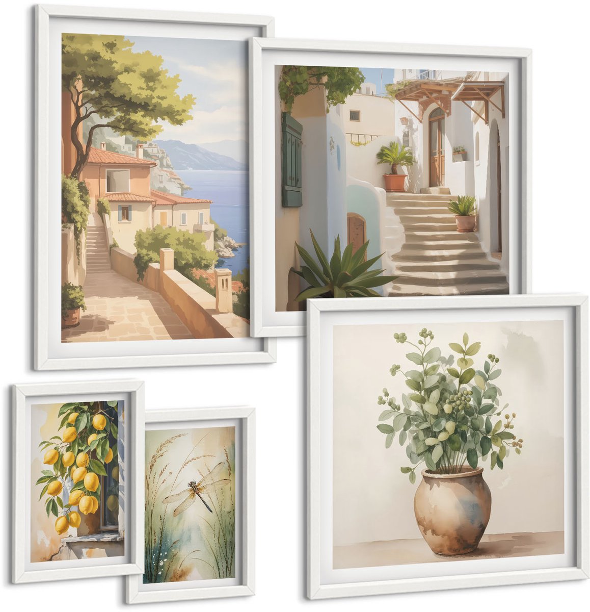 Tulup 4-Delige Schilderij Set - Stijlvolle uitzichten op kustplaatsen en de omliggende vegetatie. - 50 x 50 cm, 20 x 30 cm en 40 x 60 cm - Muurdecoratie - Schilderijen Set - Woonkamer - Moderne Wanddecoratie