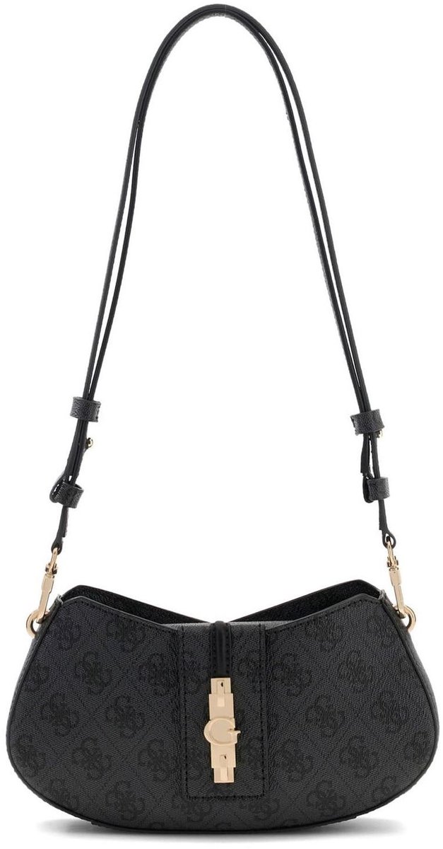 GUESS schoudertas Yvonne Logo Mini Convertible Shoulder Bag Coal Logo donkergrijs