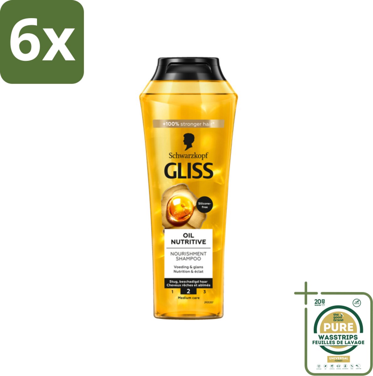 Gliss - Shampoo - Oil Nutritive - Voor Voedend en Zijdezacht Haar - 250 ml - Voordeelverpakking - 6 stuks - Droog haar shampoo - Haarverzorging