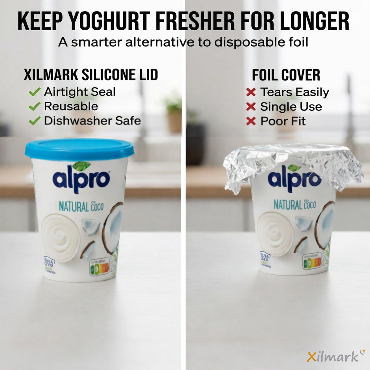 Yoghurtdeksel 500 g - herbruikbare siliconen - glazen deksel - ideaal voor versheid - ShopVlot