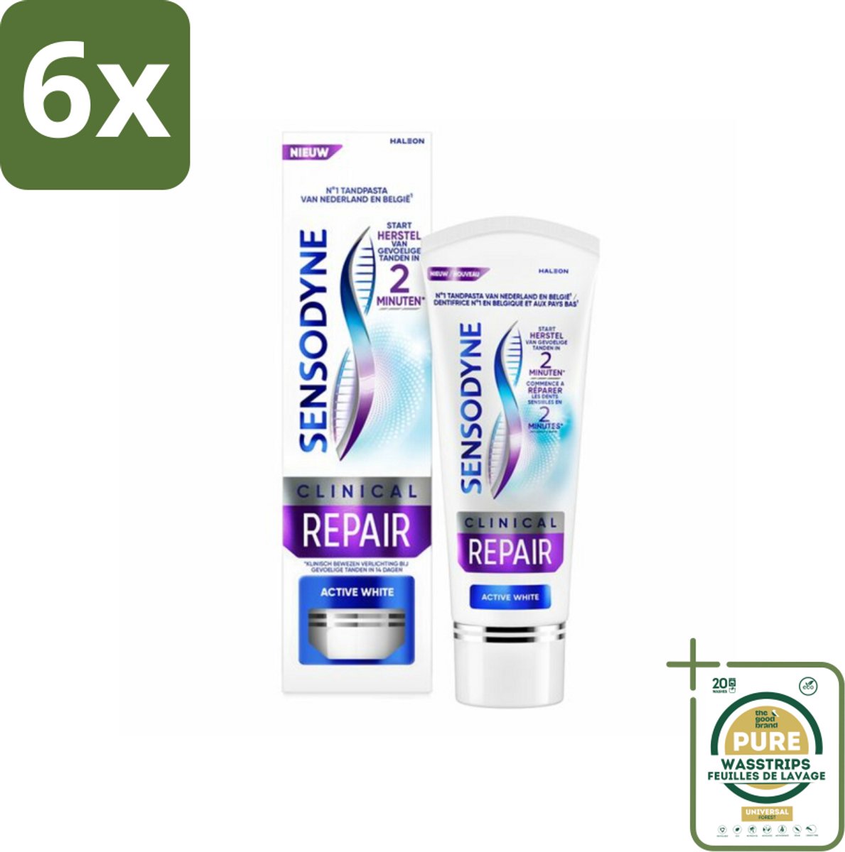 Sensodyne - Tandpasta - Clinical Repair - Active White - Tandglazuur Herstellen - 75 ml - Voordeelverpakking - 6 stuks - Wittere tanden - Gevoelige tanden