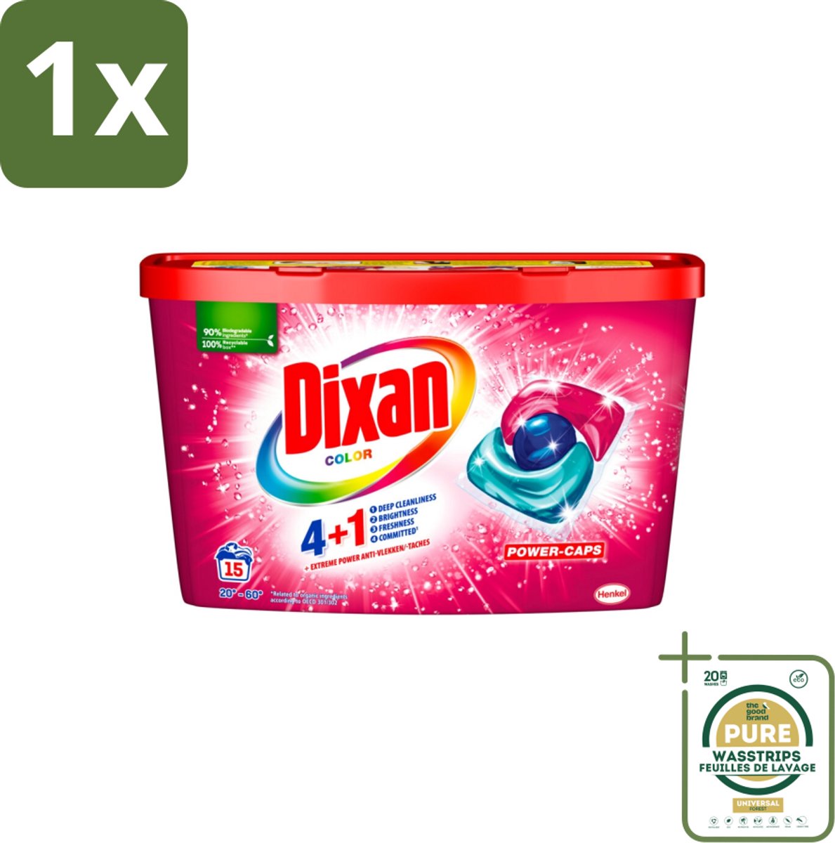 1 x Dixan - Wasmiddelcapsules - Voor gekleurde was - 15 wasbeurten- Gekleurde Was - Wasmiddelcapsules - Kleurbehoud - Vlekverwijdering - Frisheid