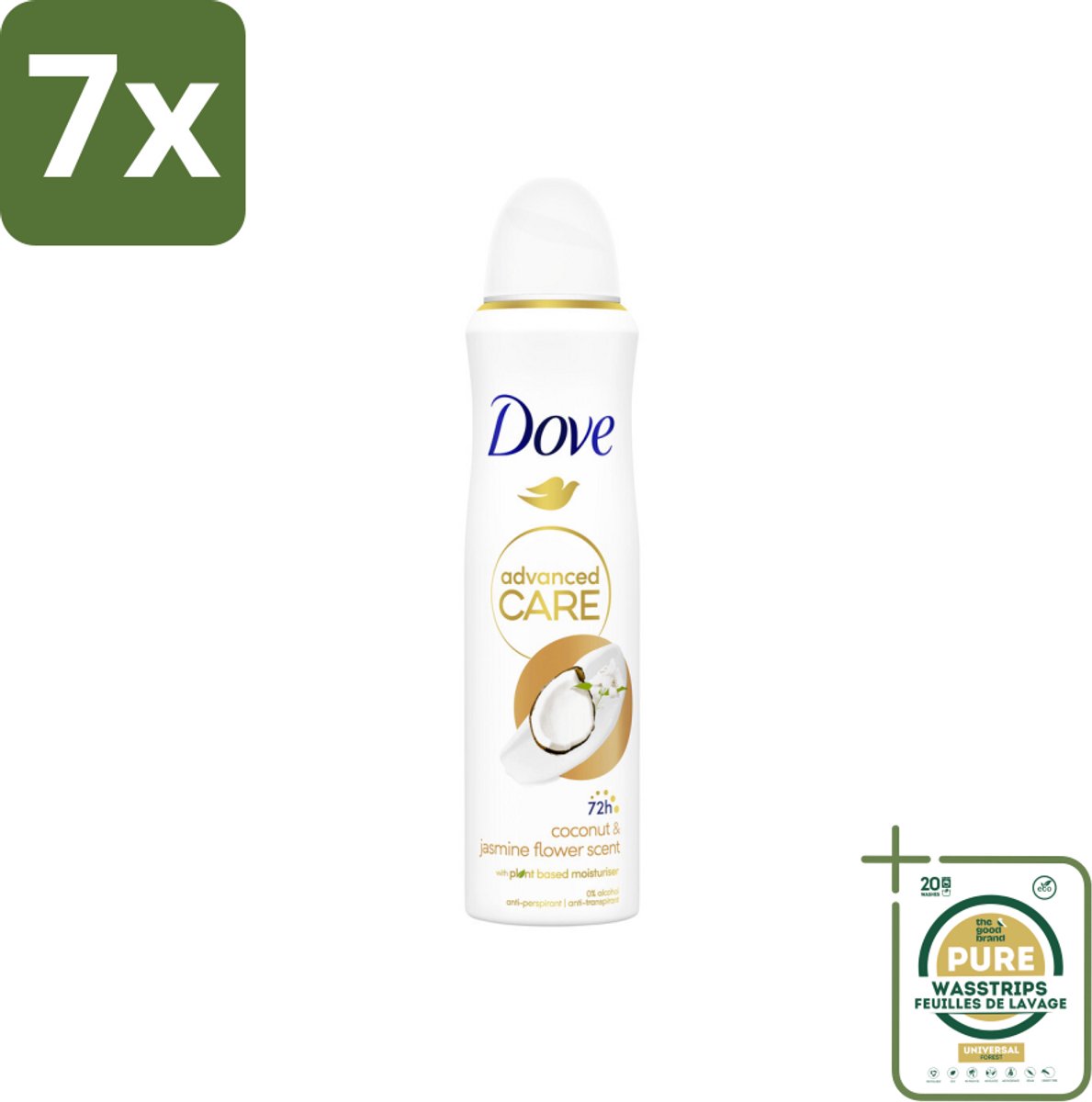 7 x Dove Deodorant Spray - Advanced Care - Kokos & Jasmijnbloem - 150 ml - Grootverpakking - Dove Deodorant Spray - Kokos En Jasmijn - Anti-transpirant Spray - Okselhuid Verzorging - Zweetbehandeling