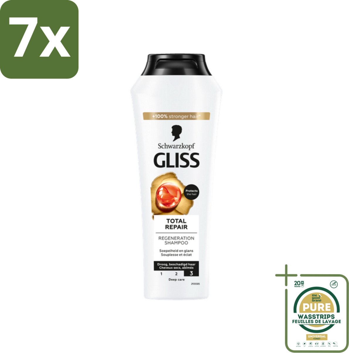 7 x Gliss - Shampoo - Total Repair - Voor Intensief Haarherstel - 250 ml - Grootverpakking - Haarherstel Shampoo - Beschadigd Haar - Keratine Shampoo - Haarbreuk Verminderen - Glanzend Haar