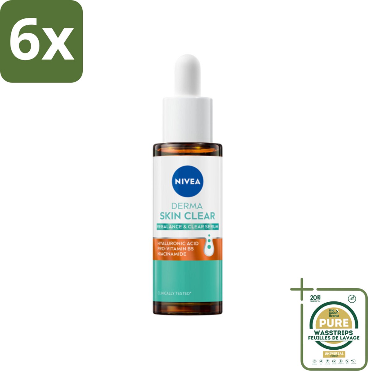 Nivea - Derma - Skin Clear Serum - Zuiverend en Kalmerend - Met Hyaluronzuur en Niacinamide - 30 ml - Voordeelverpakking - 6 stuks - Serum voor gevoelige huid - Serum met hyaluronzuur