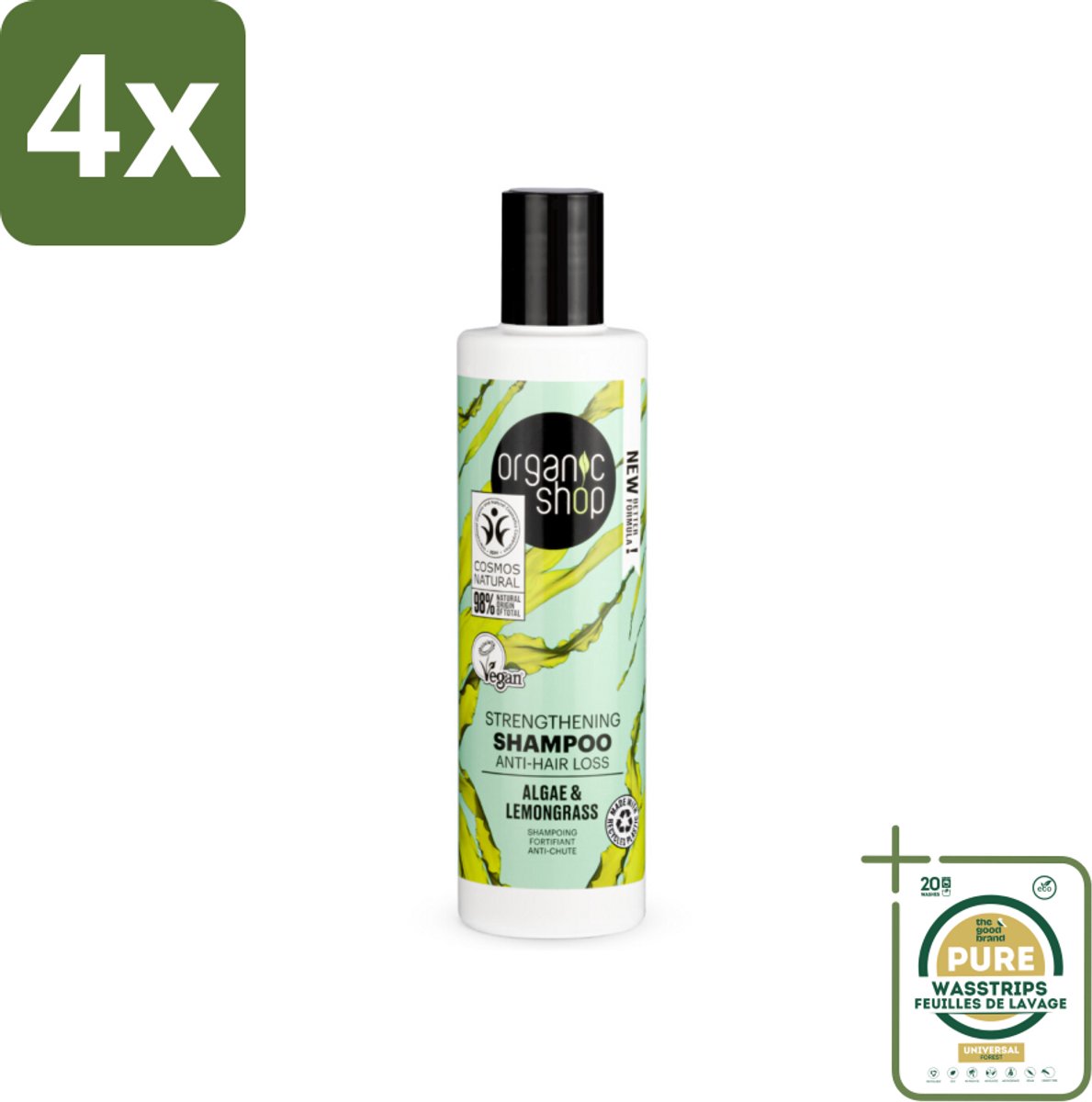 Organic Shop - Algae & Lemongrass Strengthening Shampoo - Versterkend en Herstellend - 280 ml - Voordeelverpakking - 4 stuks - Organische shampoo - Algen shampoo