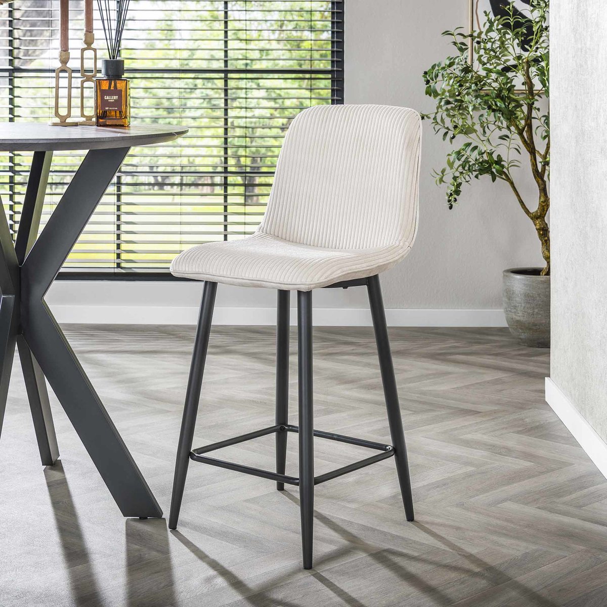 Giga Meubel Barstoel Rib Rock - Crème Ribstof - Zithoogte 67cm - Set van 2