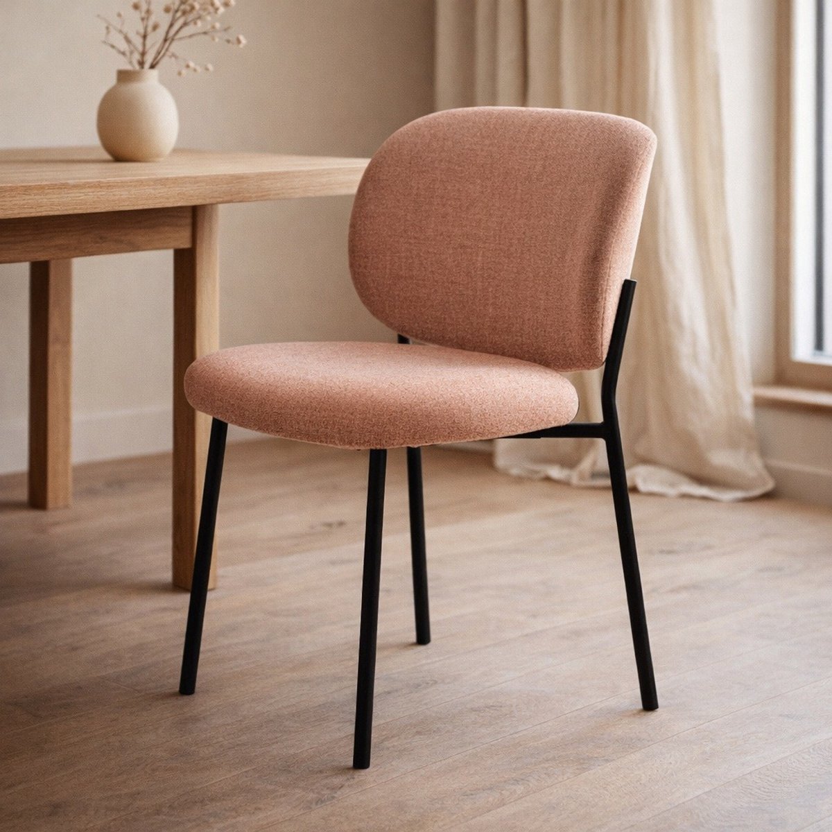Giga Living Eetkamerstoel Swan - Roze Stof - 49x52x81,5cm - Set van 2