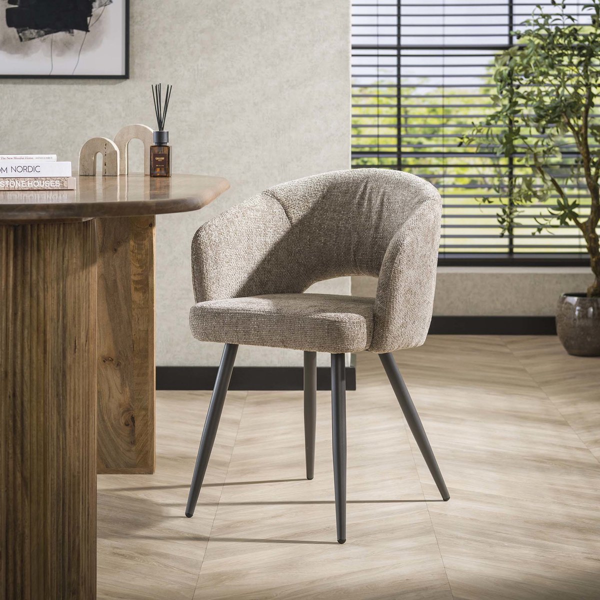 Giga Meubel Eetkamerstoel Salon Tissee - Zand Stof - Set van 2