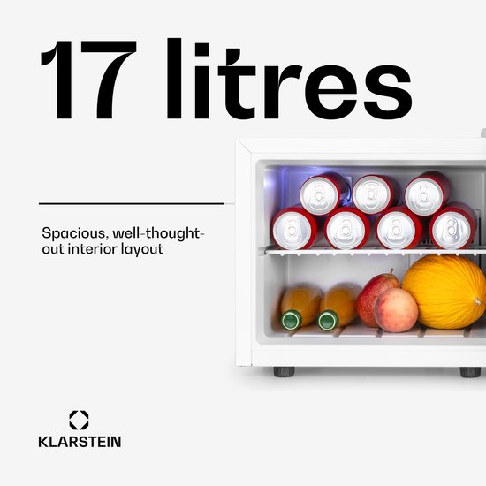 Klarstein Geheimversteck Mini koelkast - Barmodel - 2 Niveaus - 17 Liter - 26 dB - Thermo-elektrisch - Wit van Klarstein — afbeelding 4