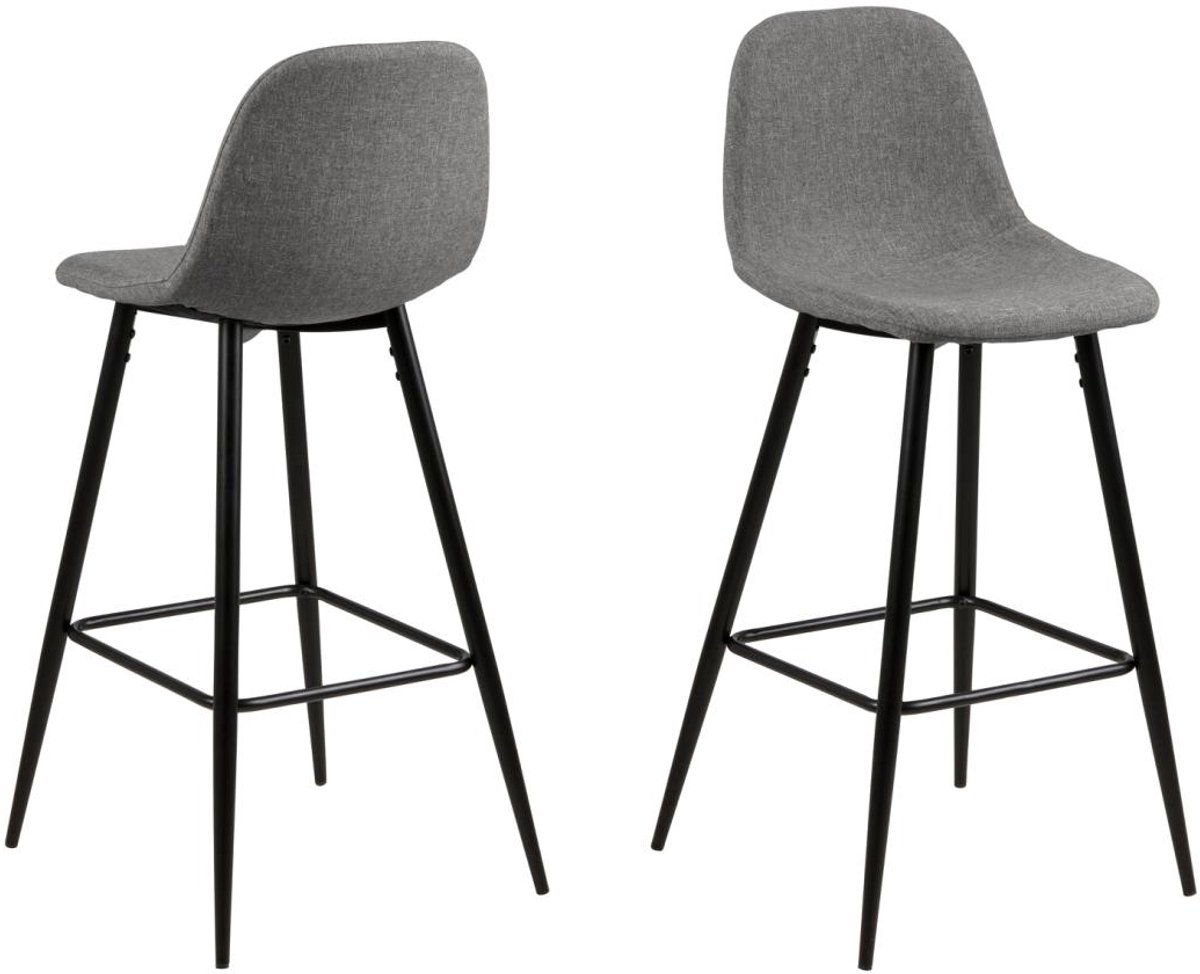 Giga Living Barkruk Willy - Lichtgrijs/Zwart - Zithoogte 75cm - Set van 2