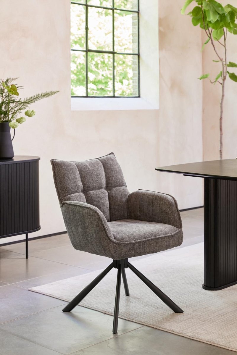 Giga Living Eetkamerstoel Marilla - Antraciet - Metaal & Polyester - Set van 2