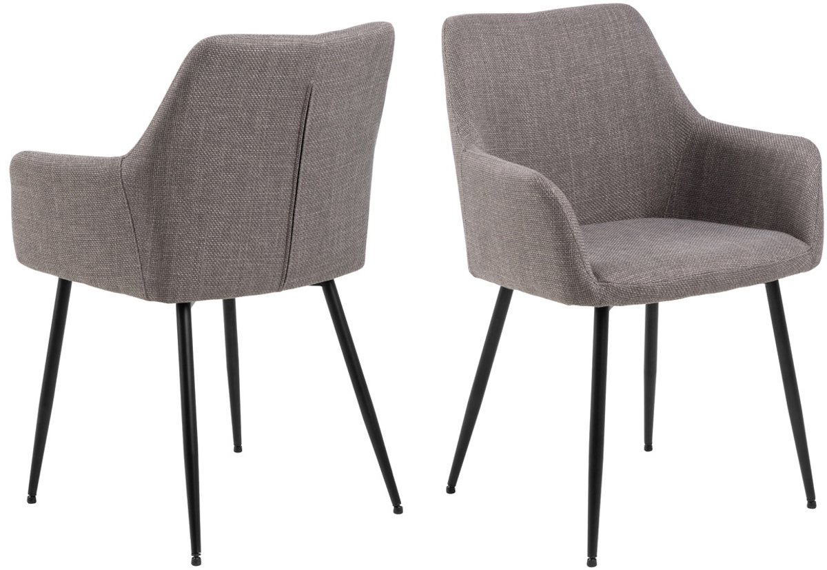 Giga Living Eetkamerstoel Alireza - Lichtgrijs - Stof & Staal - 59x59x85cm - Set van 2