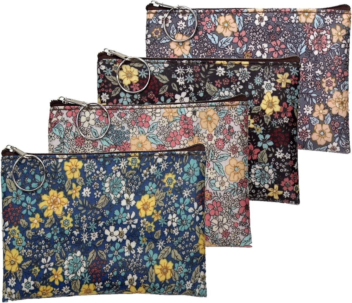 Canvas muntentas 4 stuks - multifunctionele make-up tas - retro design - ideaal voor sleutels en pasjes - ShopVlot