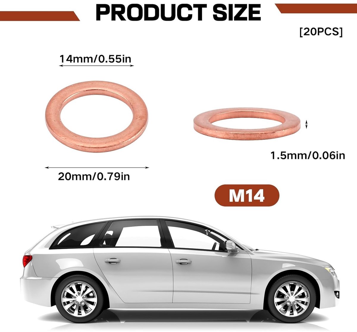 Koperen afdichtringen M14 x 20 x 1.5 mm - Set van 20 - Hoogwaardige kwaliteit - Ideaal voor olieafvoerschroeven - ShopVlot
