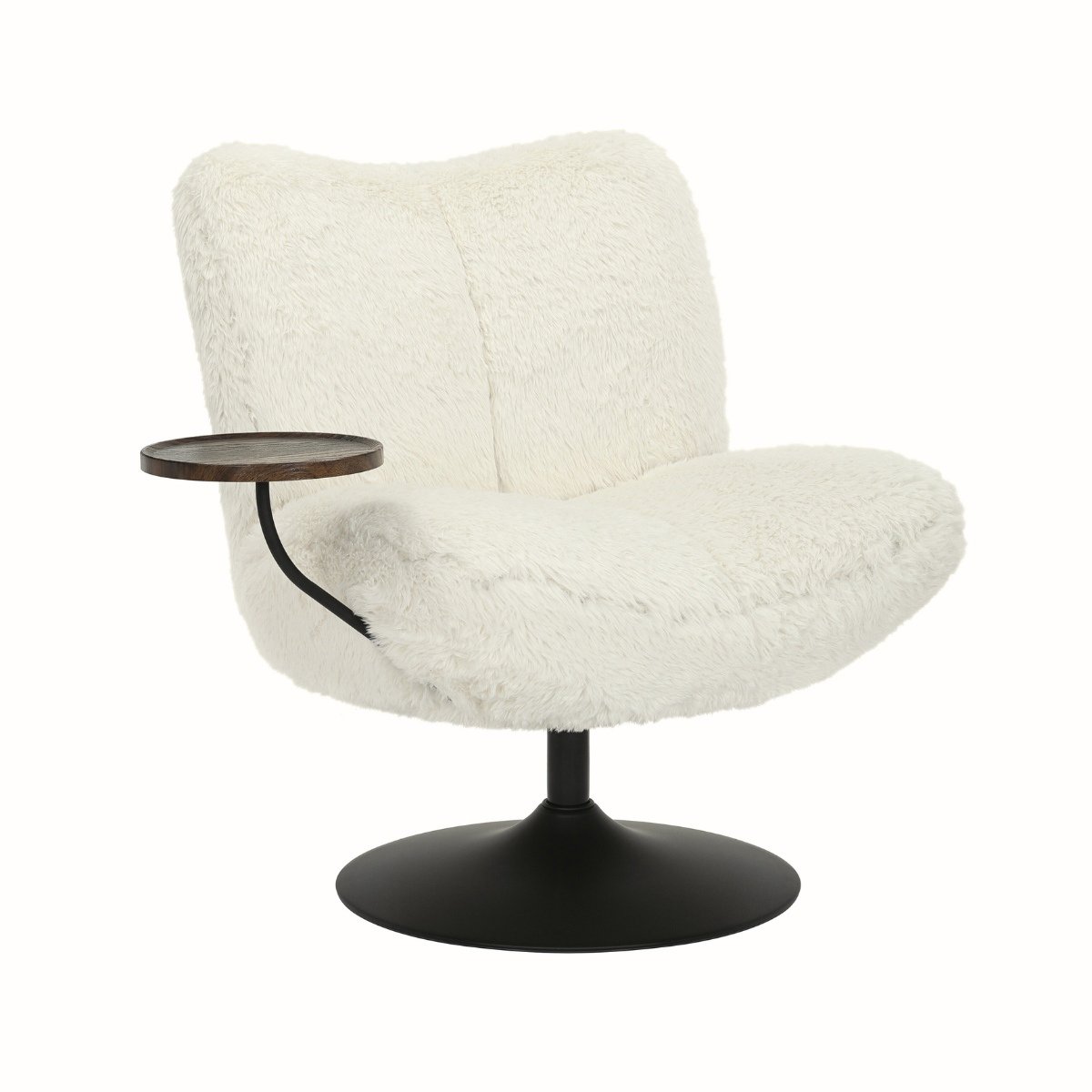 DÉJA Living Draaifauteuil Morten - Beige Fluffy/Zwart - Incl. Tafeltje