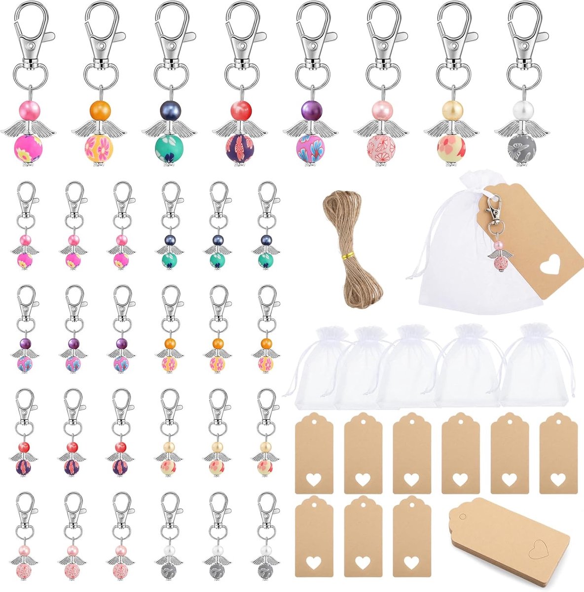 Gastengeschenken set 35 - Beschermengel hanger - Kraft papier en organza zakjes - Perfect voor bruiloften - ShopVlot