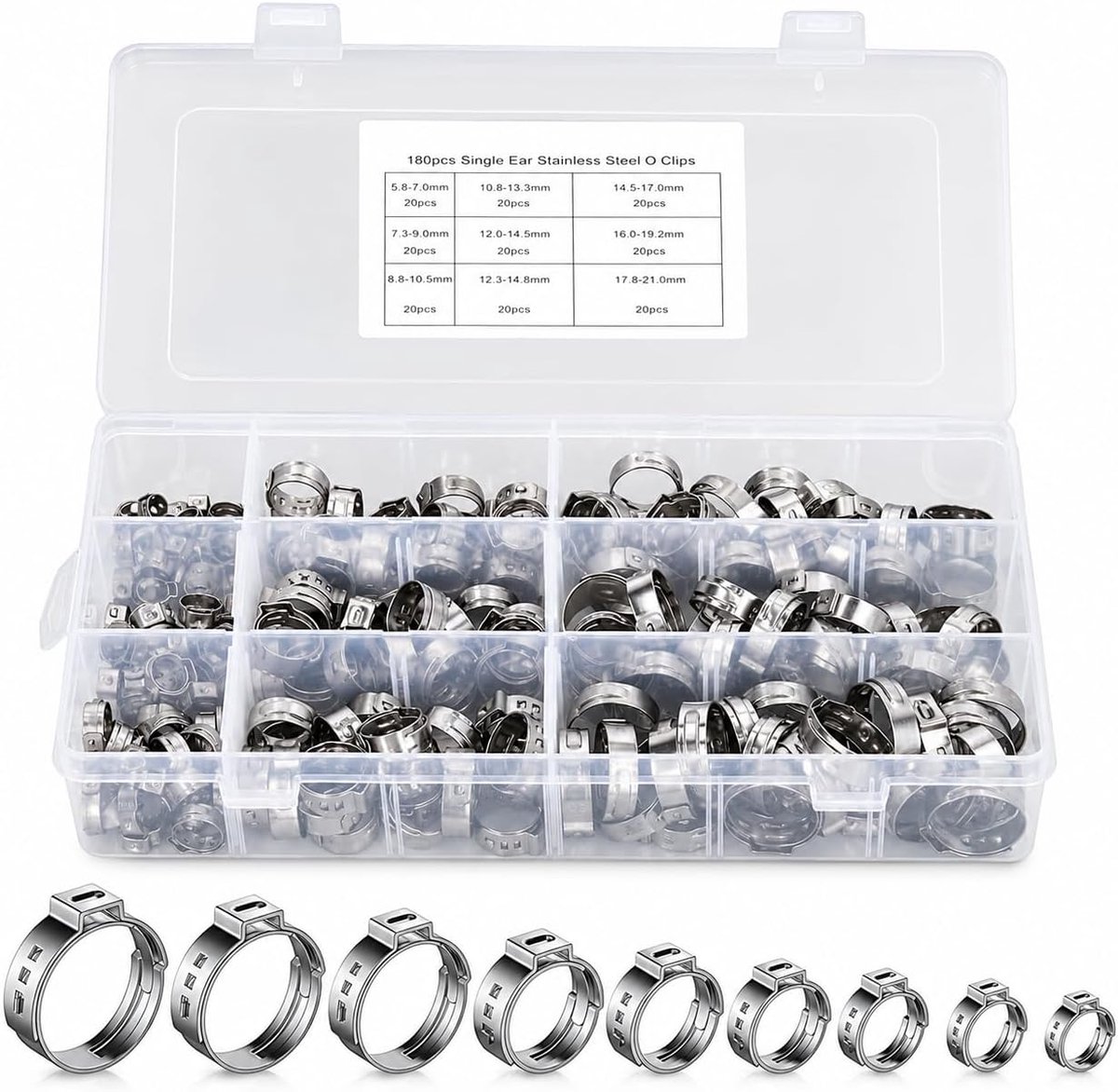 Hose clamps verstelbaar 5.8-21 mm - roestvrij staal - uitstekende corrosiebestendigheid - ShopVlot
