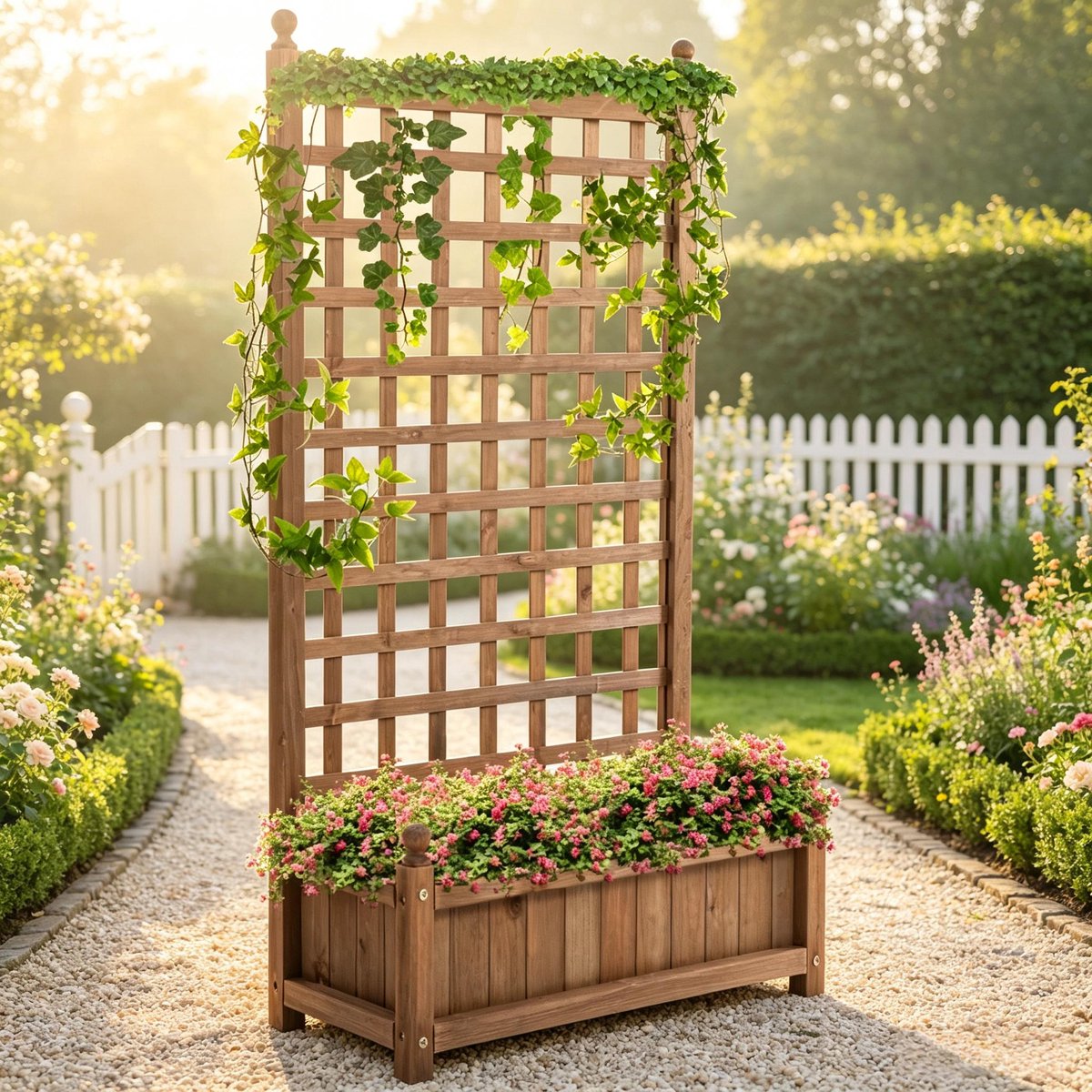 MIVRAY Plantenbak Met Klimrek 64 x 28 x 120 cm Hout Natuurhout Voor Verticale Beplanting Op Balkon En In De Tuin