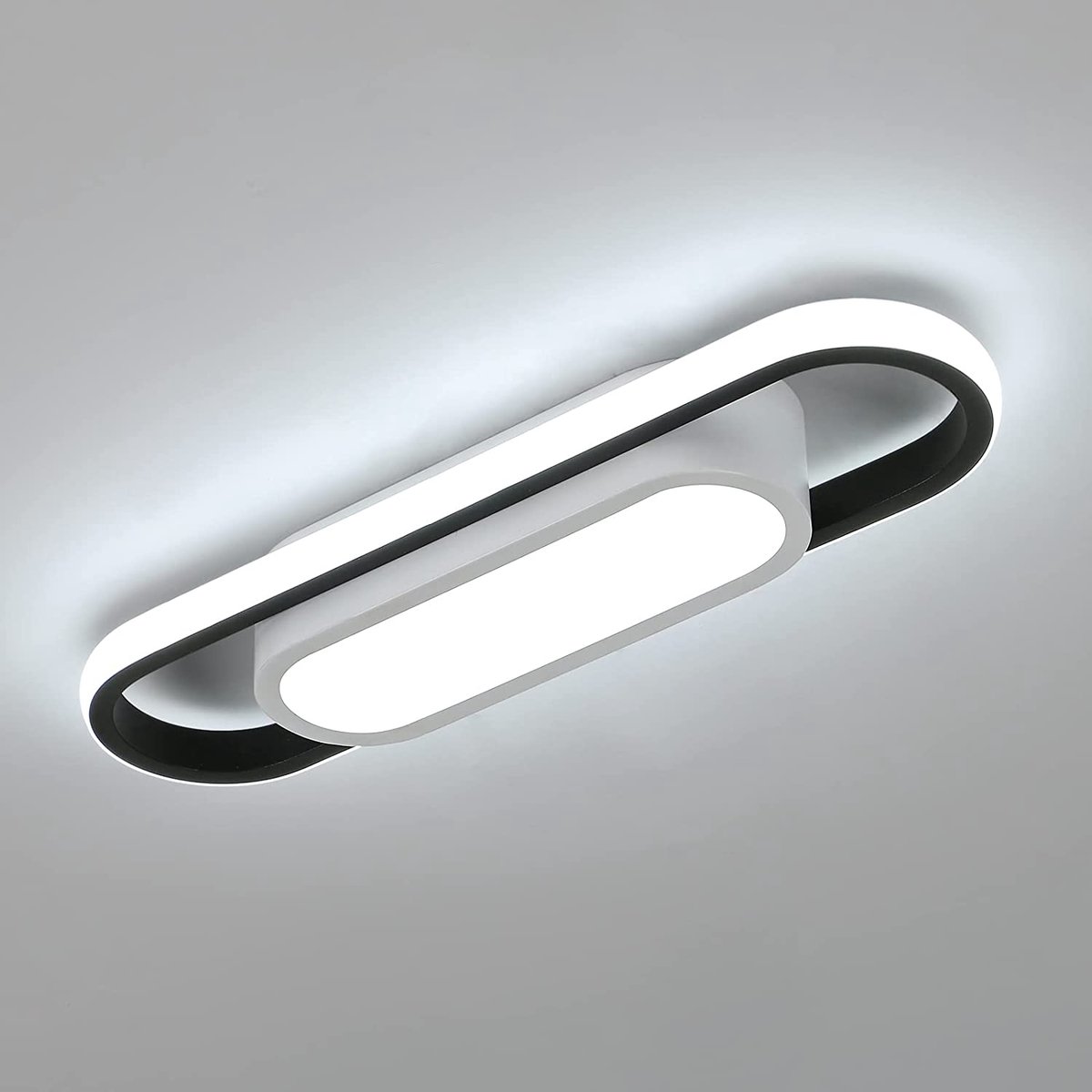 Riserva LED Plafondlamp modern minimalistisch ovaal zwart‑wit, 40cm, 24W koud wit 6500K Ra80, ijzer + aluminium + siliconen