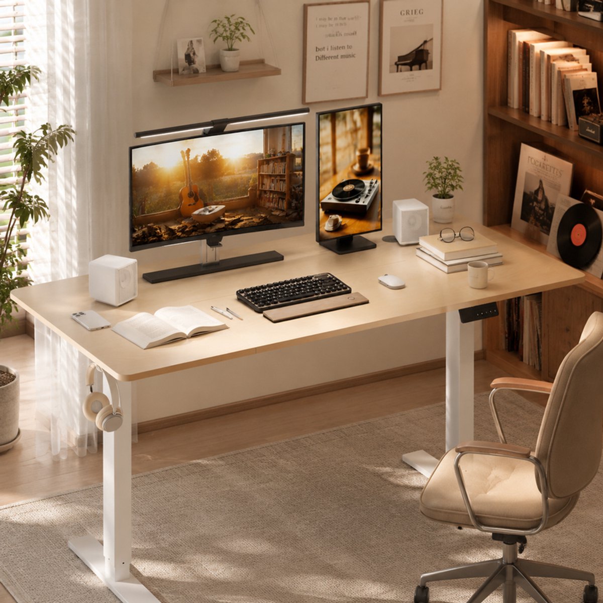 HOMAVO Elektrisch Verstelbaar Bureau 60×140cm- Zit-Sta Bureau met Geheugenfunctie - Anti-Botsingssysteem - Stil Elektrisch Liftsysteem - Hoogte 70-117 cm - Draagvermogen 70 kg