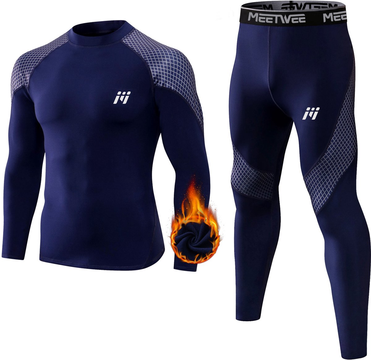 MEETYOO Thermoset - Thermo Ondergoed Heren -Thermo Kleding Set - Thermoshirt en Thermobroek Antraciet -Blauw-XL
