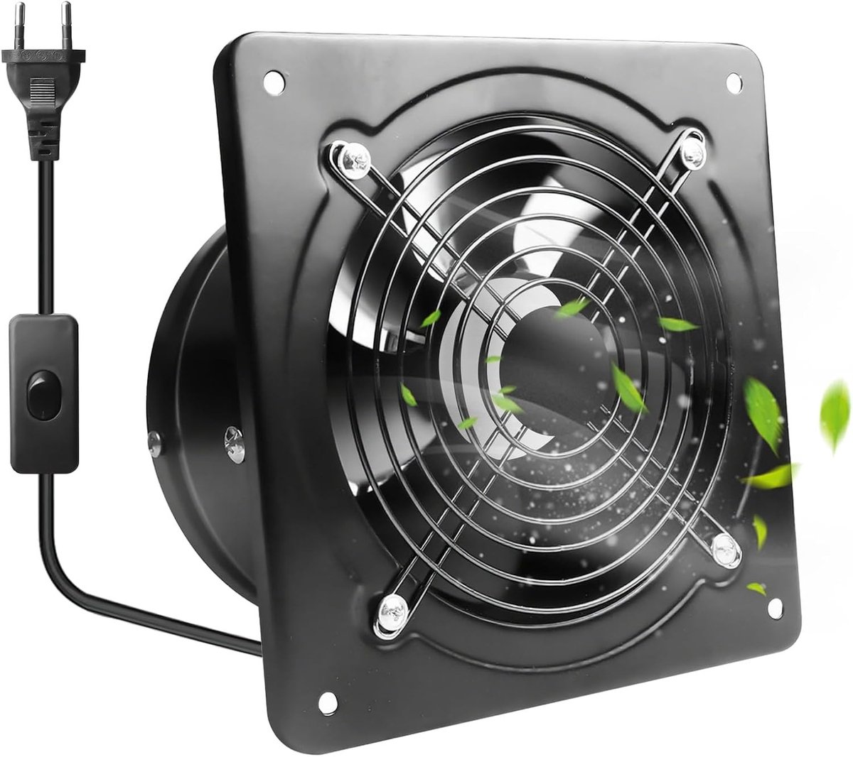 Afzuigventilator - Zwart - 150 mm - Roestvrijstalen Wandventilator met Terugslagklep - Voor Keuken, Badkamer, Garage en Werkplaats