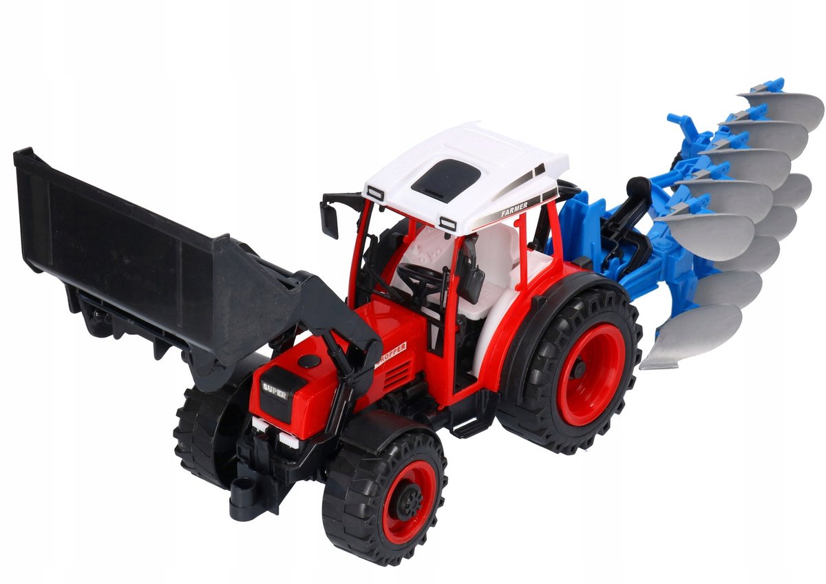 Merkloze Speeltraktor met Aanhangbare Ploeg en Schuiver