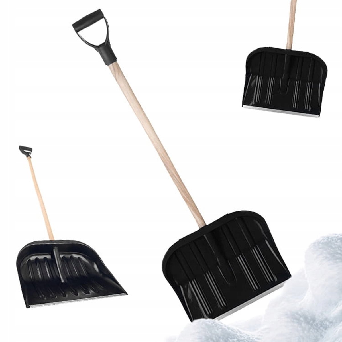 Sneeuwschop met houten steel en metalen rand - 45cm