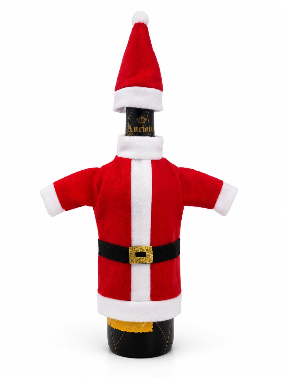 HEM Wijnfles Kerstdecoratie Kerstmanpak Met Muts - Wijnfleshoes Kerst - Flesversiering Rood Wit - Tafeldecoratie