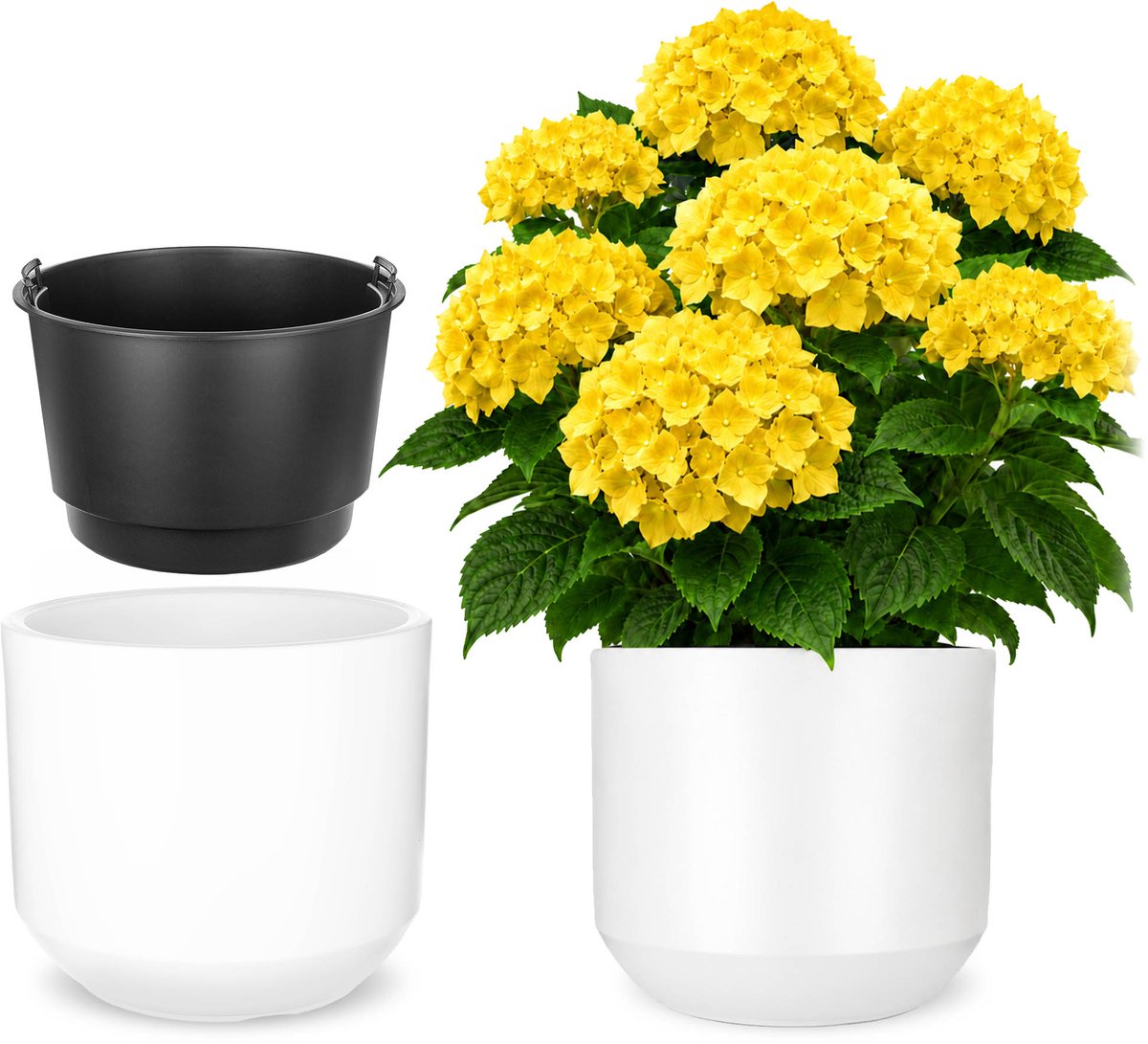 KADAX Bloempot met binnenpot, plastic sierpot vorstbestendig voor bloemen en planten, staand wit 56,5x47cm