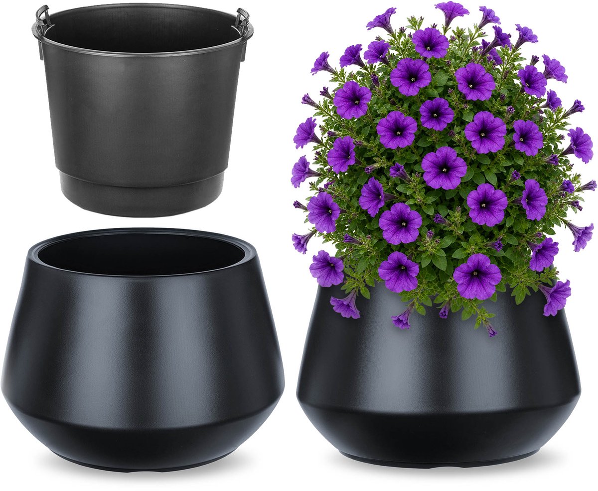 KADAX Bloempot met binnenpot, plastic sierpot vorstbestendig voor bloemen en planten, staand antraciet 39,5x30cm