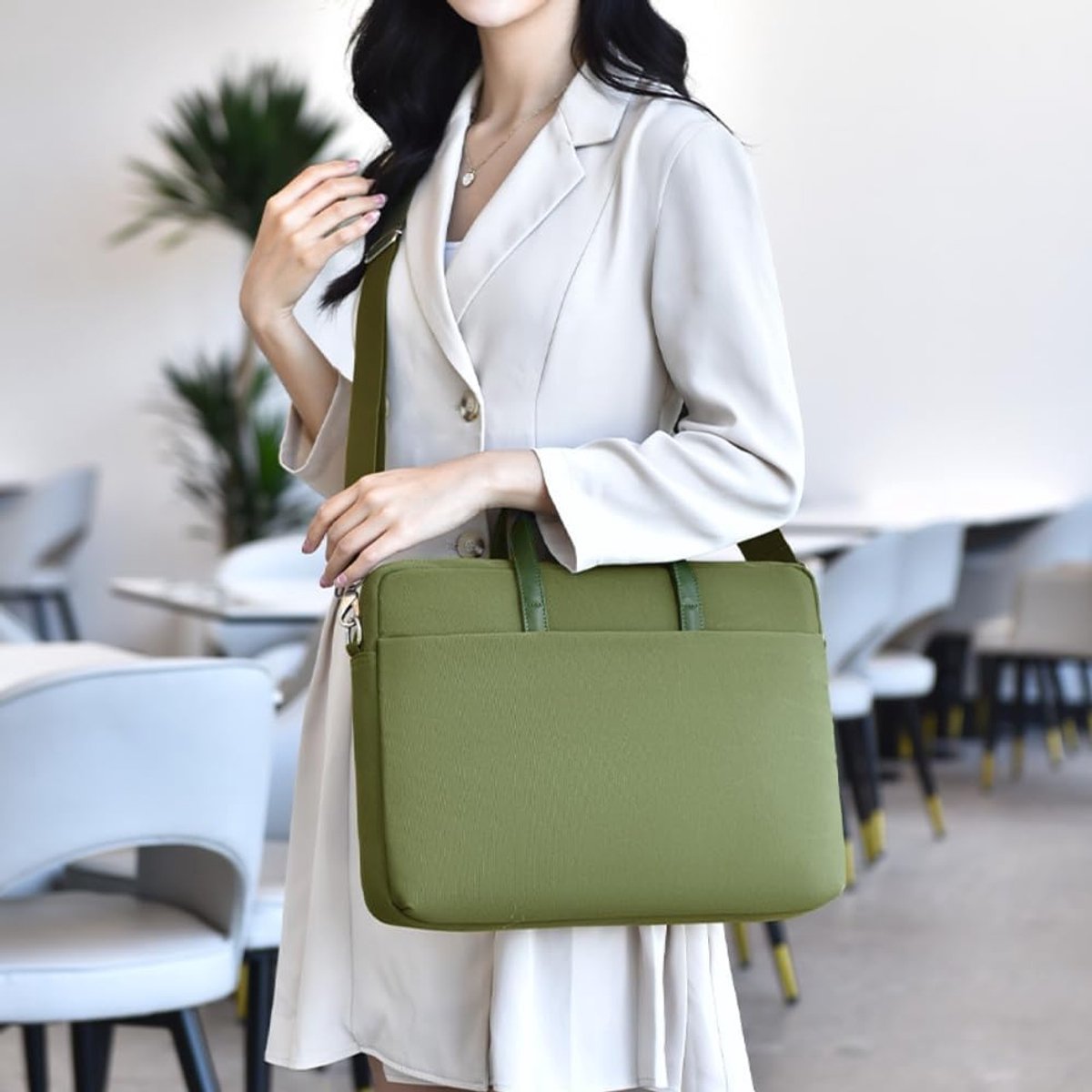 14" 15" Laptop Bag for Women Men, Large Capacity Solid Color Waterproof Polyester Shoulder Crossbody Bag - ShopVlot