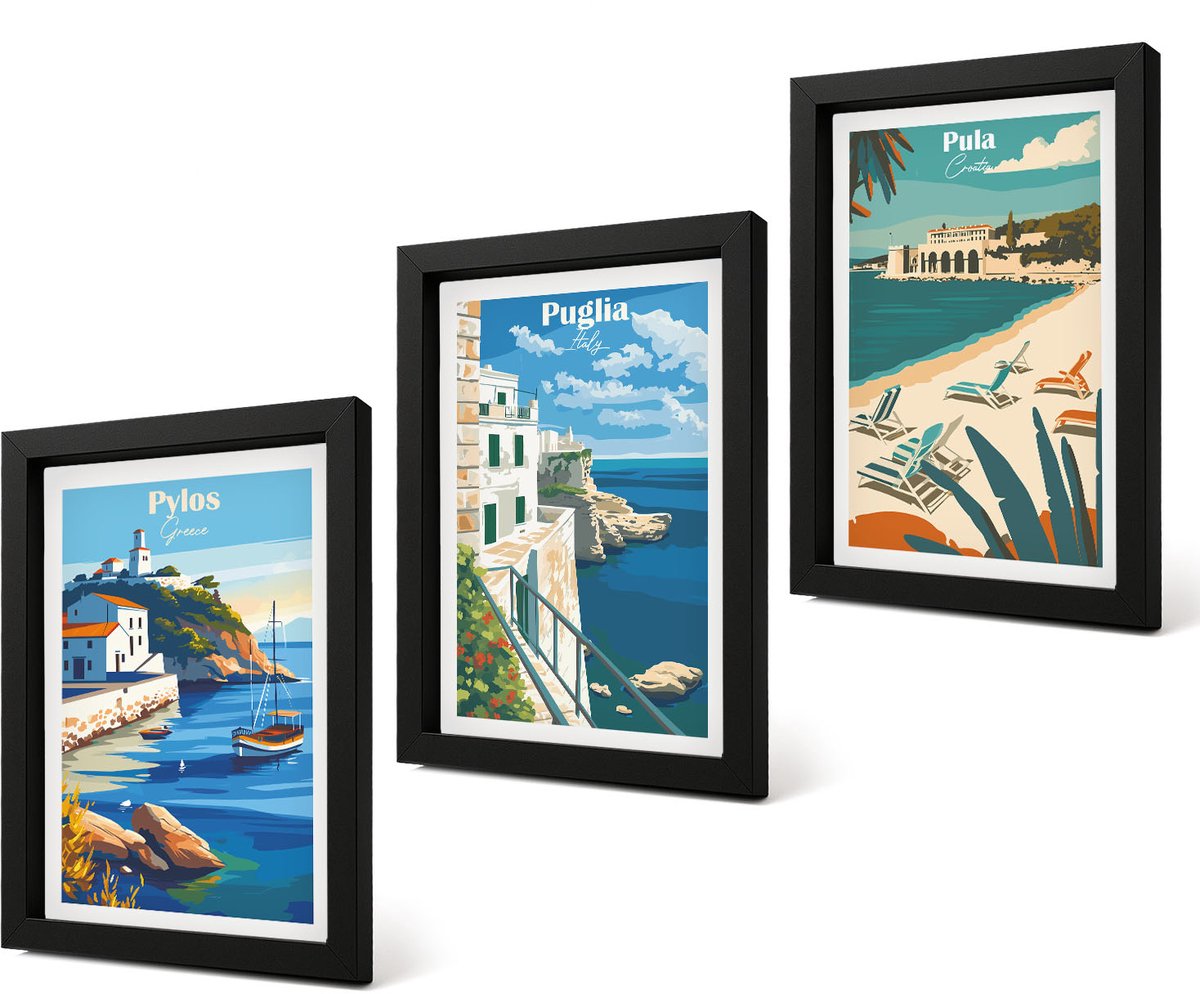 Coloray 4-Delige Schilderij Set - Schilderachtige kustlandschappen uit toeristische landen - 20 x 30 cm - Wanddecoratie - Moderne Interieurdecoratie - Decoratieve Schilderijen