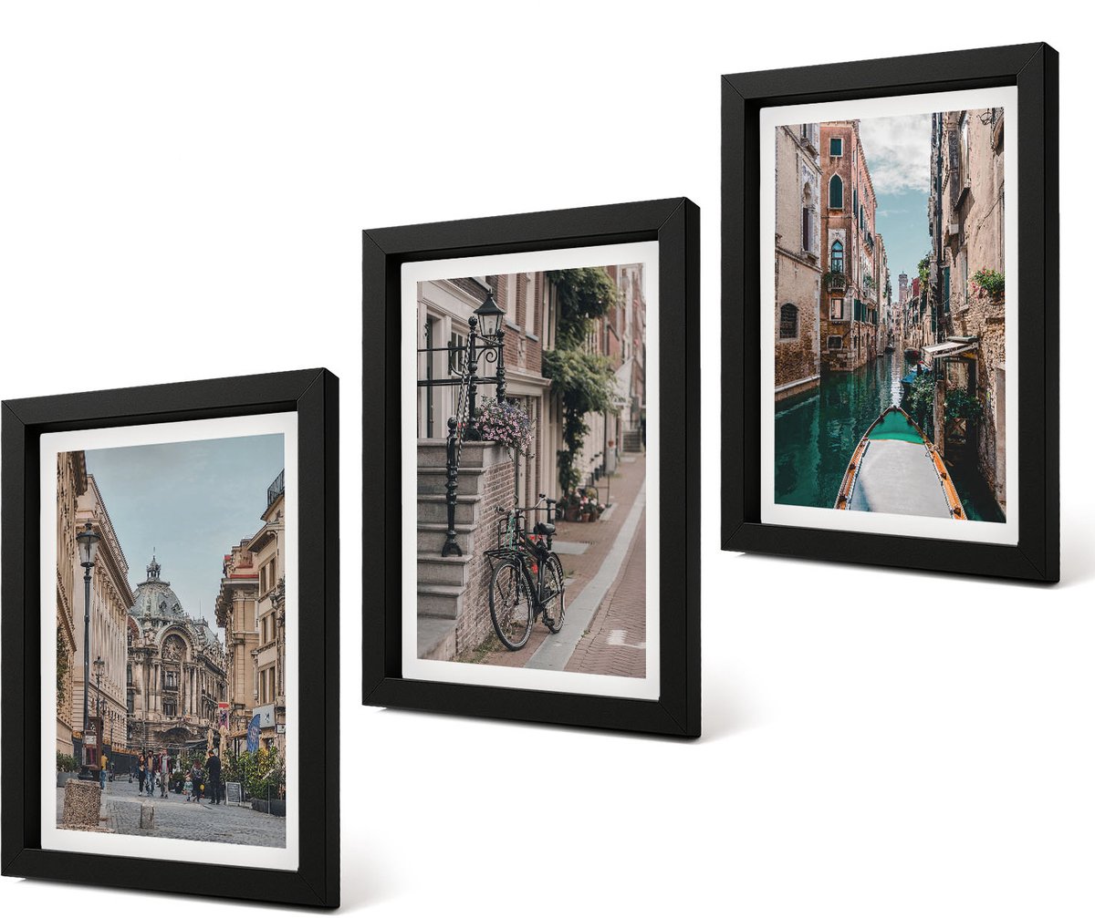 Coloray 4-Delige Schilderij Set - Venetiaanse straten van steden met architectuur en water - 20 x 30 cm - Stijlvolle Muurdecoratie - Kantoor - Moderne Wanddecoratie