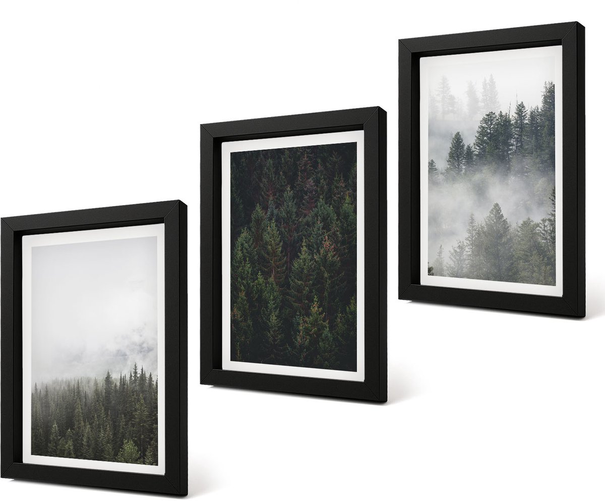 Coloray 4-Delige Schilderij Set - Groene bossen in een mistige natuurlijke omgeving - 20 x 30 cm - Stijlvolle Wanddecoratie - Interieur - Decoratieve Schilderijen
