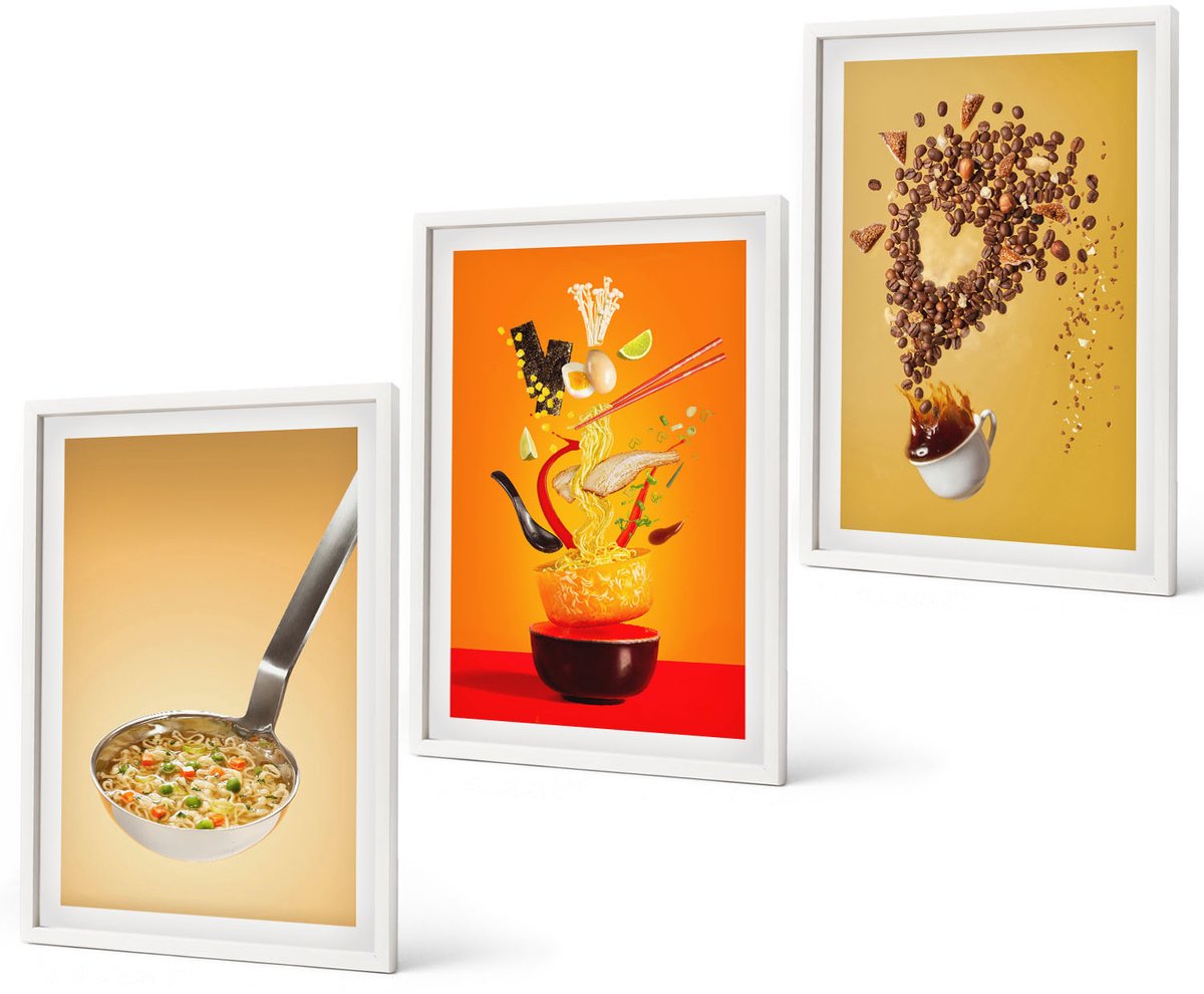 Coloray 3-Delige Schilderij Set - Keuken, Eten En Drinken Thema'S - 40 x 60 - Moderne Wanddecoratie - Woonkamer - Interieur Decoratie