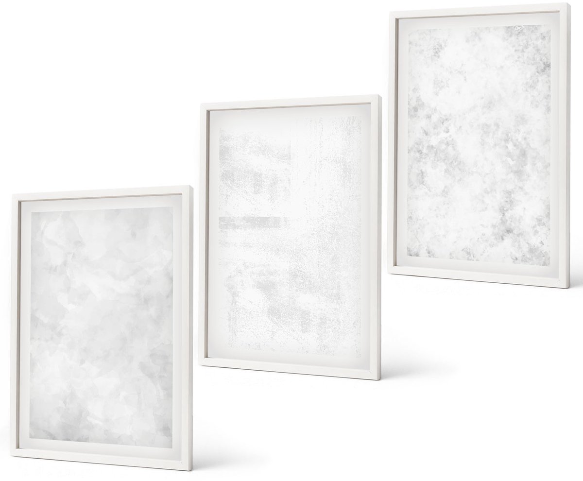 Coloray 3-Delige Schilderij Set - Witte Vlekken Op Een Minimalistische Canvasachtergrond - 40 x 60 - Wanddecoratie - Schilderijen Set - Interieur