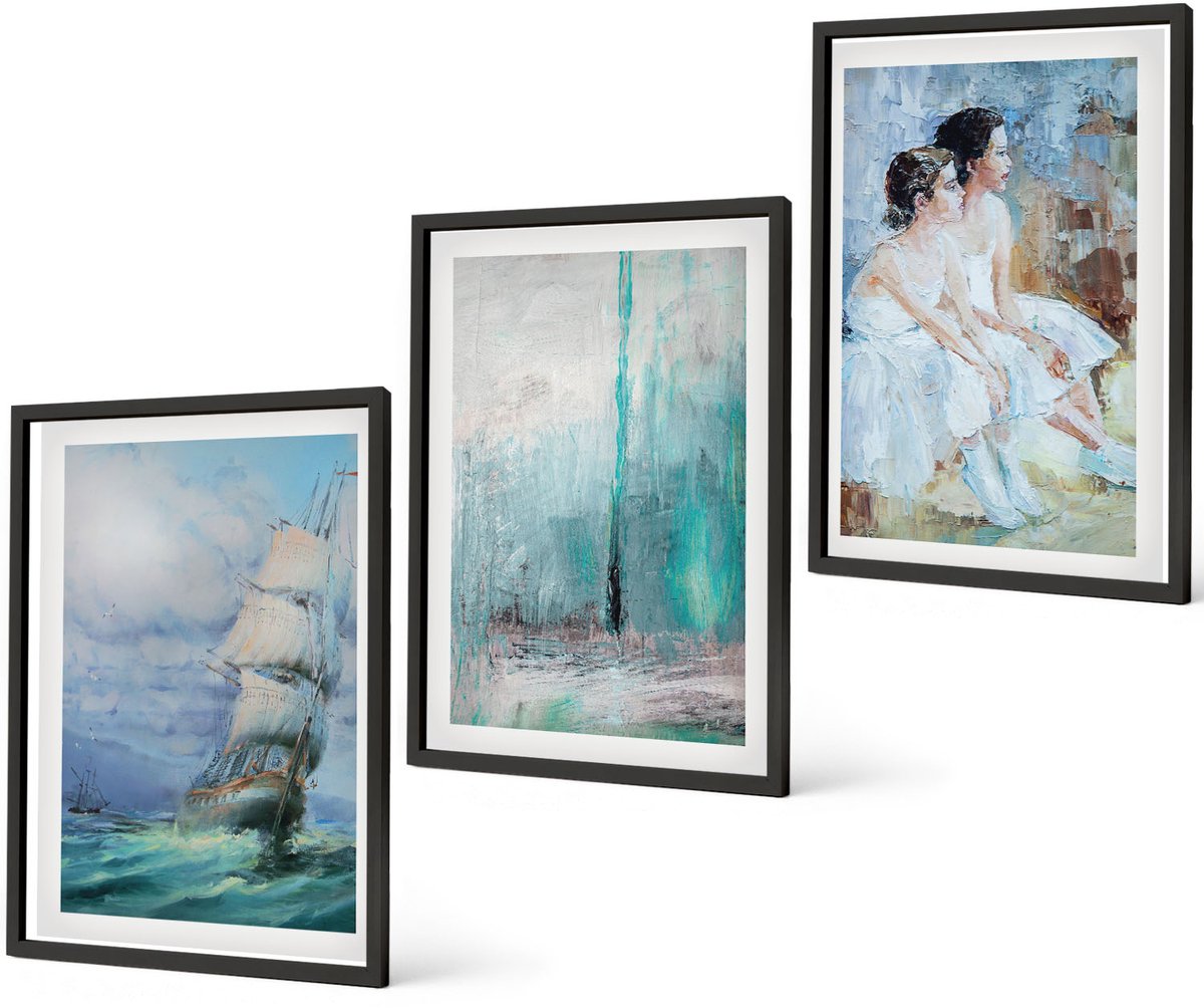 Coloray 3-Delige Schilderij Set - Schip Op Zee: Abstract Portret Van Dansers - 40 x 60 cm - Decoratieve Muurdecoratie - Slaapkamer - Wanddecoratie