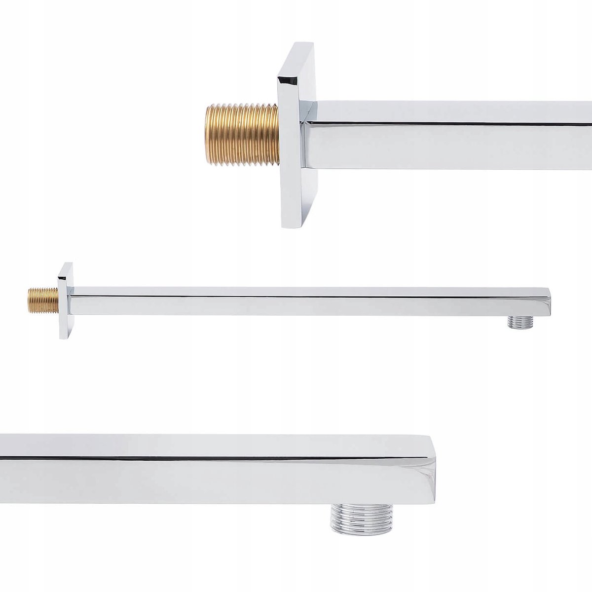 Vierkante arm wandregendouche verchroomd 38cm 1/2"