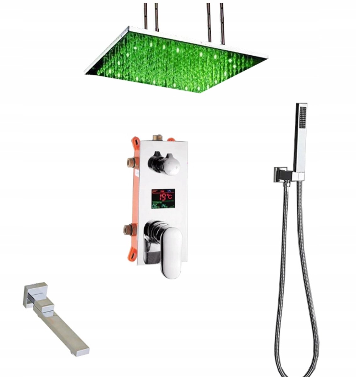 LED Doucheset 60cm met Regendouche, Kraan & Display