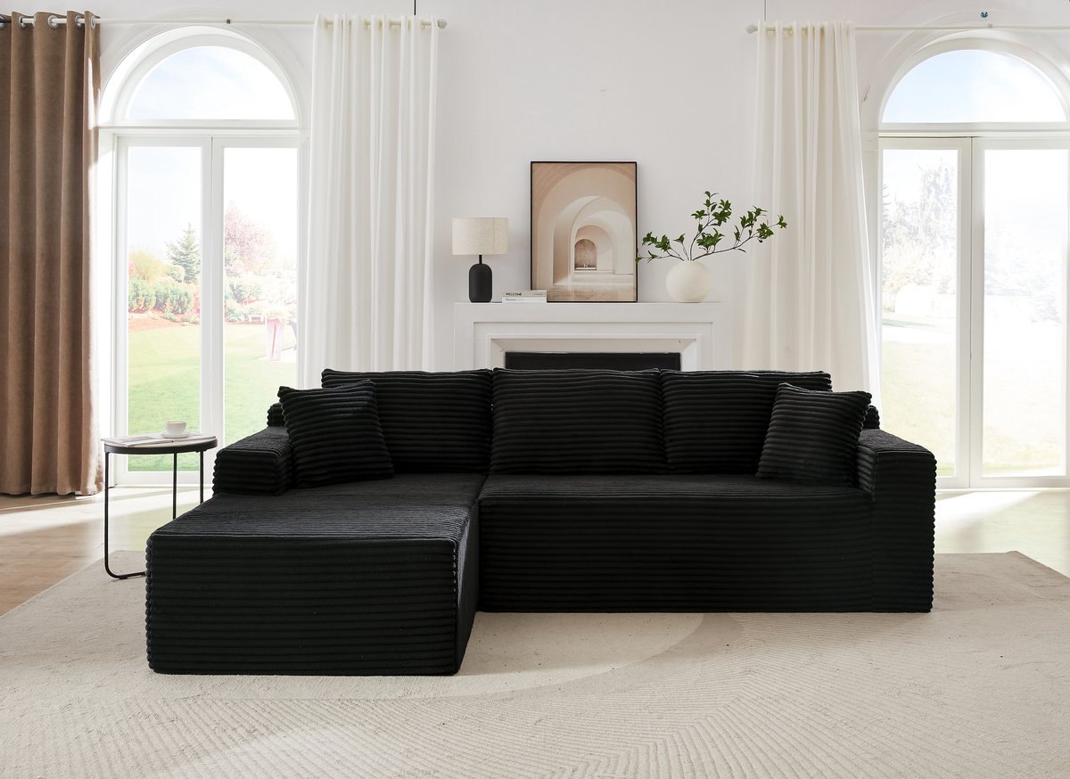Modulaire hoekbank met overmaatse chaise longue - voor woonkamer en kleine appartementen - 3-zits - Grijs - memory foam - afneembare machinewasbare hoezen - geen montage nodig en antislip