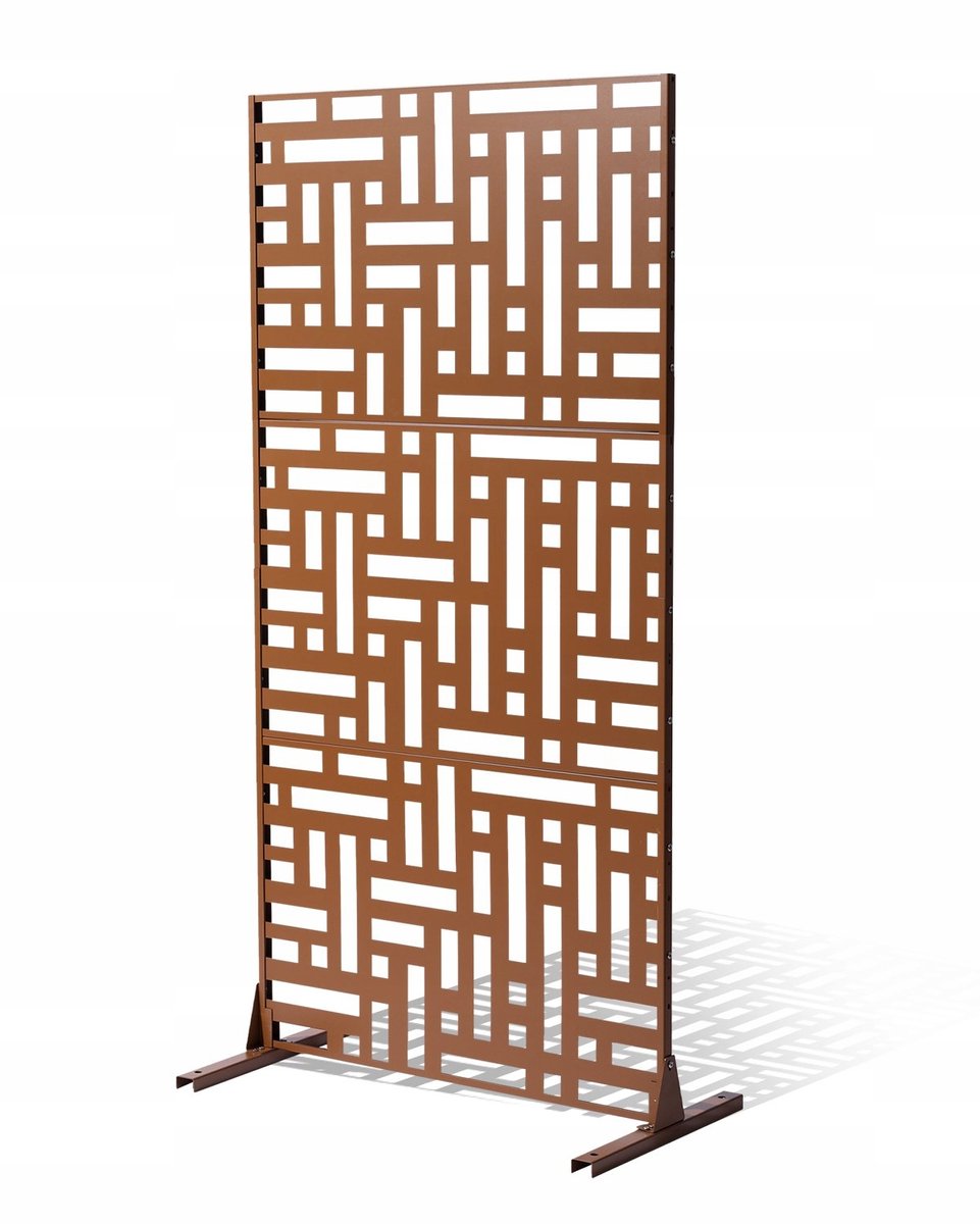 Bruine Metalen Tuinscherm 3-Delig - 193 cm Hoge Privacy Scherm