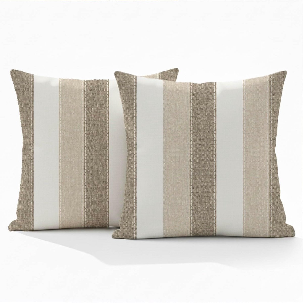 Cushion Covers for Sofa 40 x 40 cm Stripes Beige White Brown Spring Summer Decorative Modern Washable Vintage Square - ShopVlot