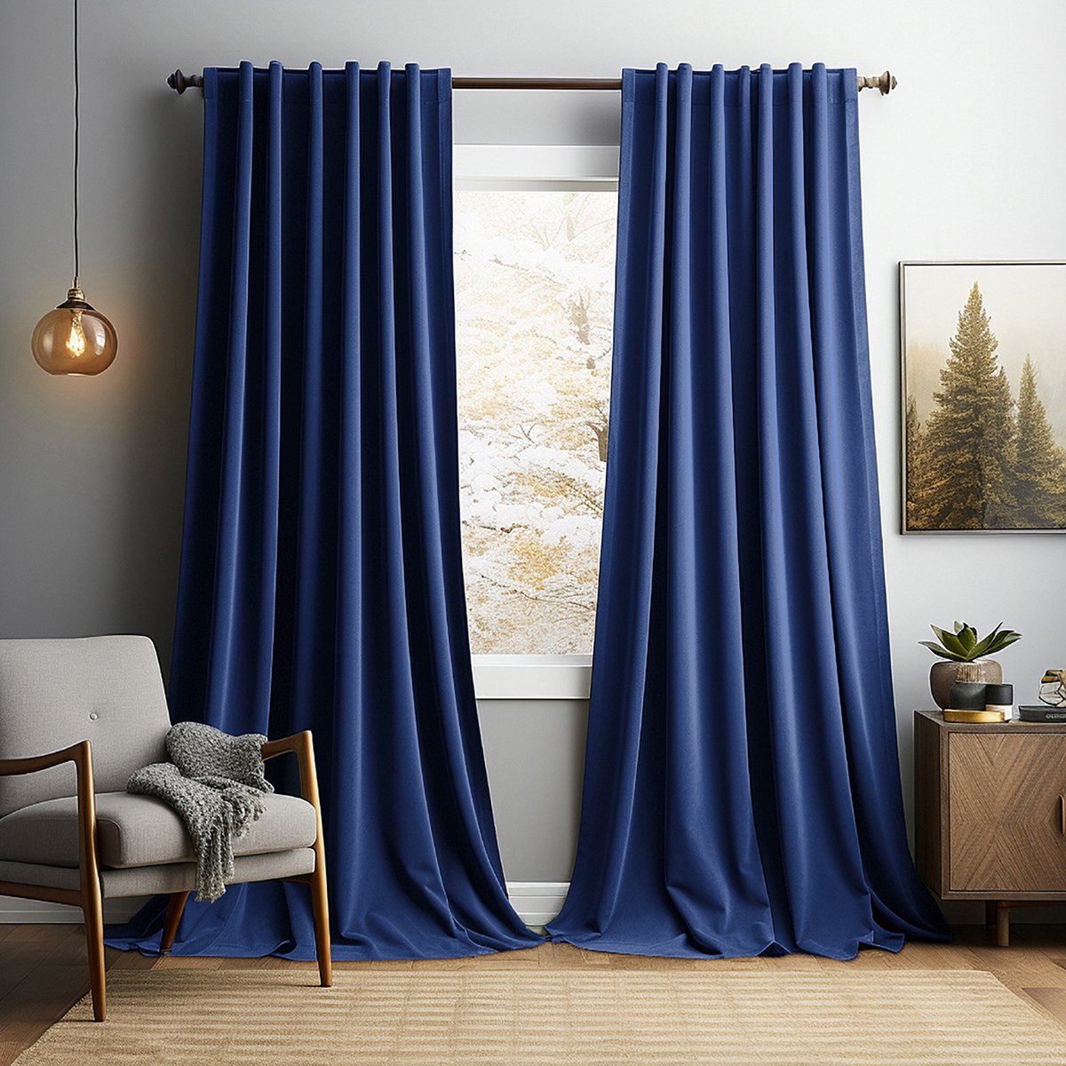 MUPOO verduisterende fluwelen gordijnen set van 2, 132 x 305 cm per paneel, donkerblauw polyester met grijze voering, 260 g/m² thermisch isolerend met 8 cm drie-in-één kop voor gordijnroede, achterlussen of haken