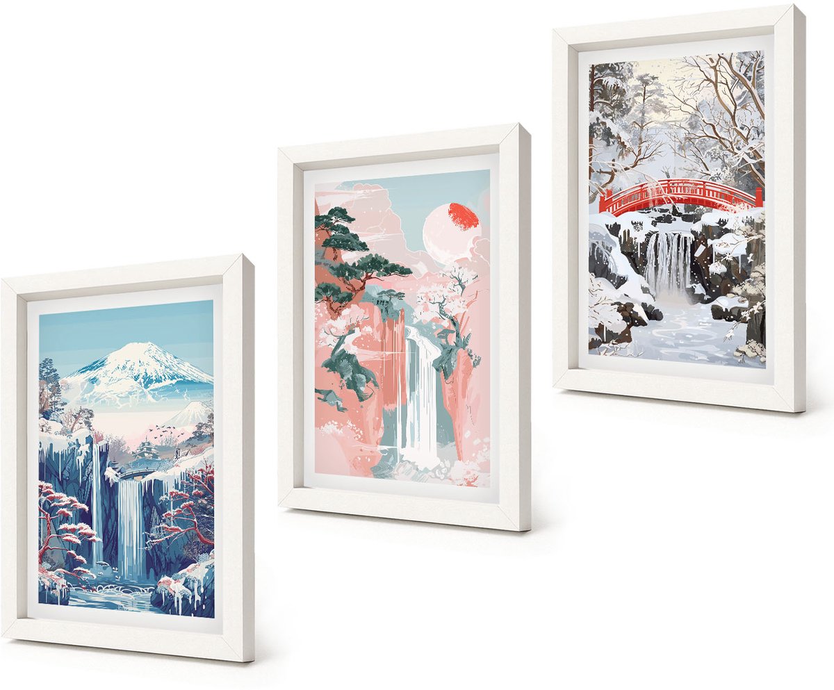 Coloray 3-Delige Schilderij Set - Berglandschappen en watervallen in verschillende seizoenen - 20x30 - Wanddecoratie - Schilderijen Set - Interieur - Woonkamer Decoratie